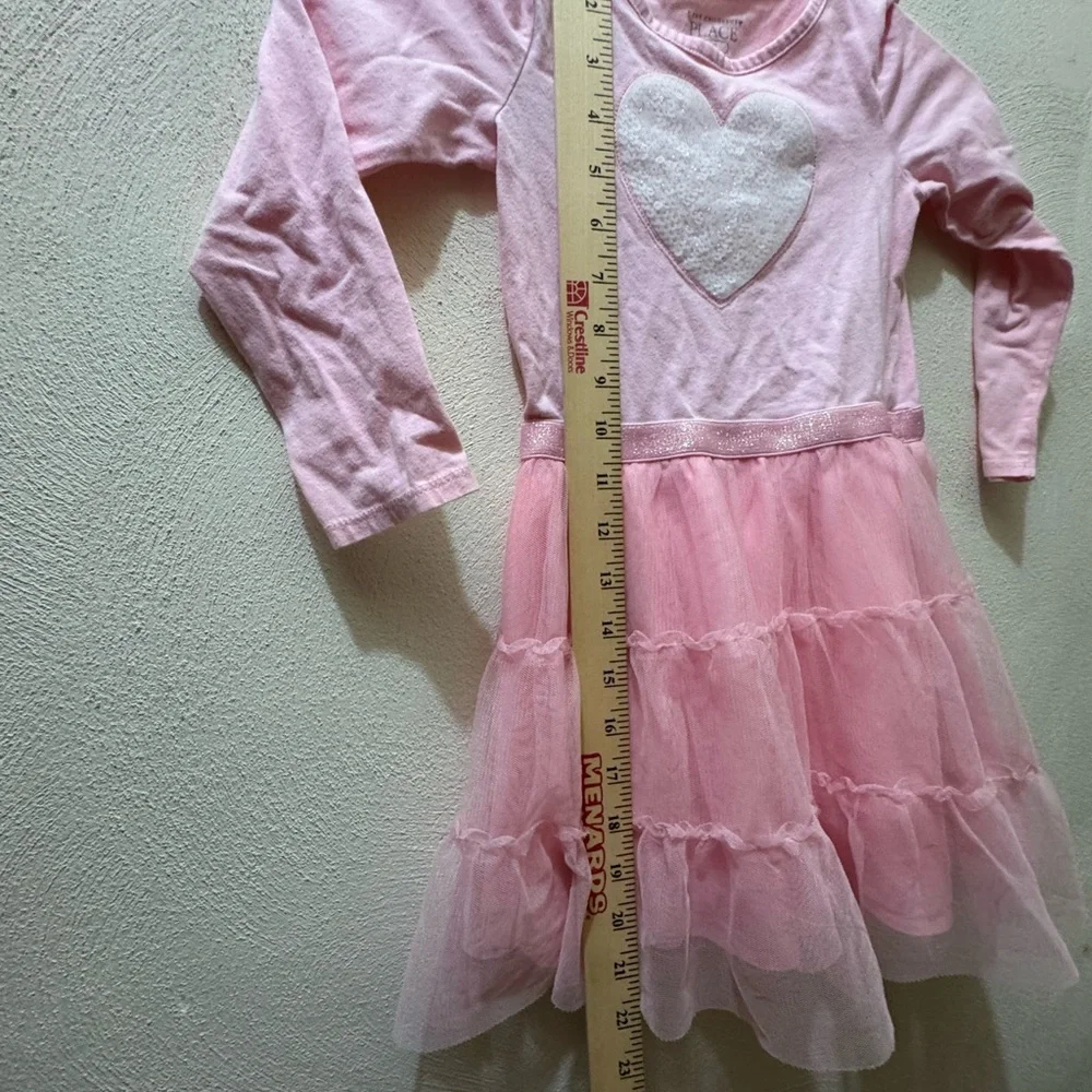 Girls Pink Tulle Dress Size 4T The Children's Place Sequin Heart Long Sleeve